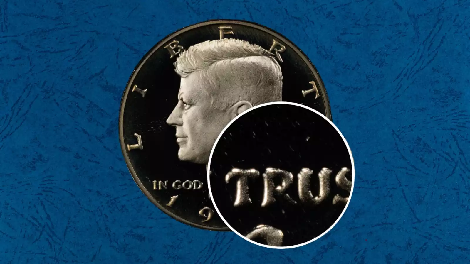 1988-S DDO FS-101 doubled die obverse showing doubling on LIBERTY and IN GOD WE TRUST lettering under magnification